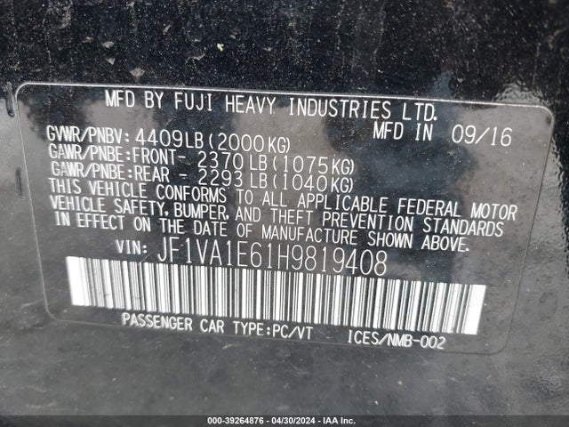 JF1VA1E61H9819408 Subaru Wrx Premium