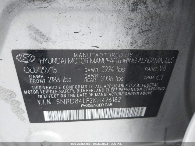 Hyundai ELANTRA SEL 2019 5NPD84LF2KH426182 Image 9