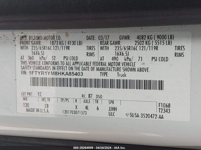 1FTYR1YM8HKA85403 Ford Transit-250