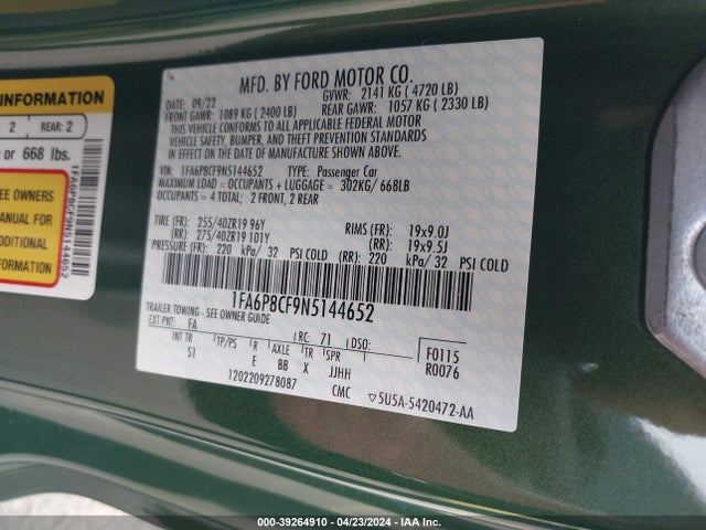 Ford Mustang Gt Premium Fastback 2022 1FA6P8CF9N5144652 Image 9