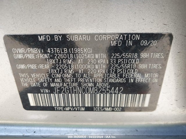 Subaru Crosstrek Limited 2021 JF2GTHNC0M8255442 Image 9