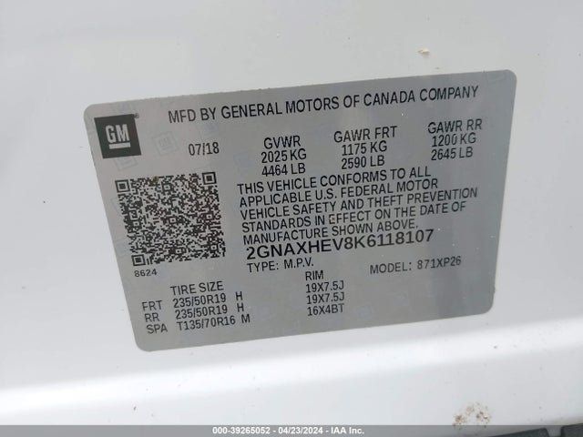 Chevrolet EQUINOX LS 2019 2GNAXHEV8K6118107 Image 9