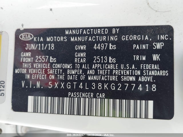 KIA Optima Lx 2019 5XXGT4L38KG277418 Image 9