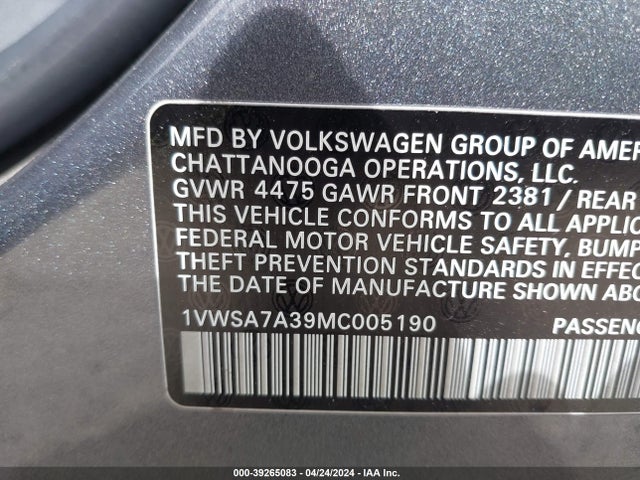 1VWSA7A39MC005190 Volkswagen Passat 2.0t Se