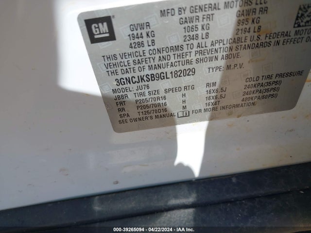 Chevrolet Trax 1ls 2016 3GNCJKSB9GL182029 Image 9