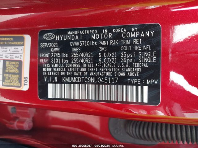KMUMCDTC9NU045117 Genesis Gv70 3.5t Awd Sport