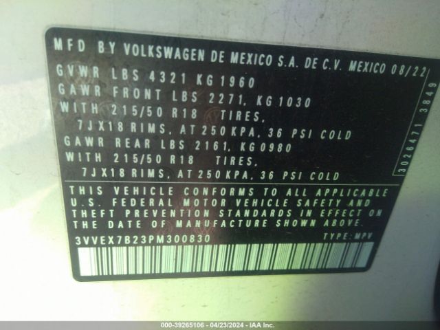 3VVEX7B23PM300830 Volkswagen Taos 1.5t Se