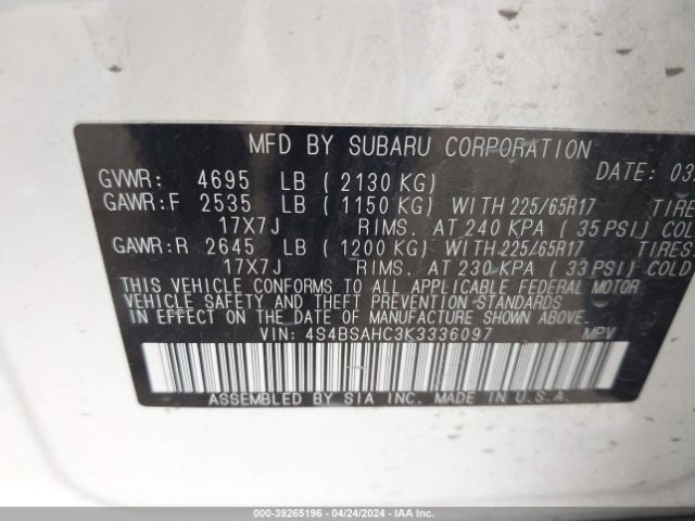 4S4BSAHC3K3336097 Subaru Outback 2.5i Premium