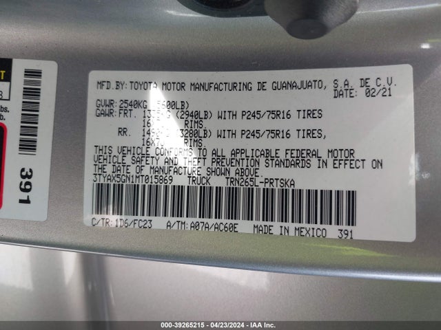 Toyota Tacoma Sr5 2021 3TYAX5GN1MT015869 Image 9