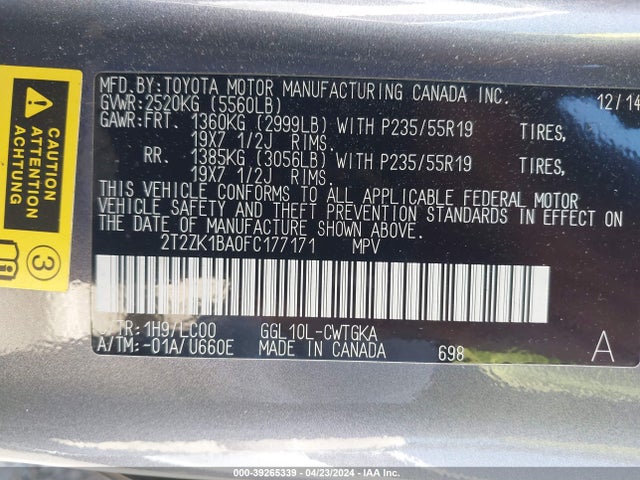 Lexus RX 350 2015 2T2ZK1BA0FC177171 Image 9