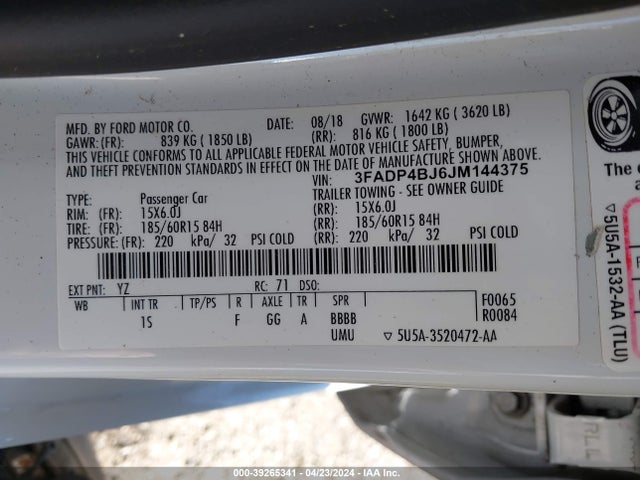 Ford FIESTA SE 2018 3FADP4BJ6JM144375 Image 9