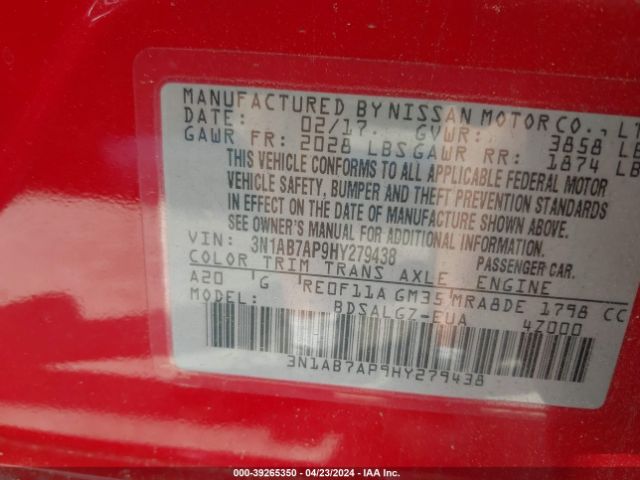 3N1AB7AP9HY279438 Nissan SENTRA SL