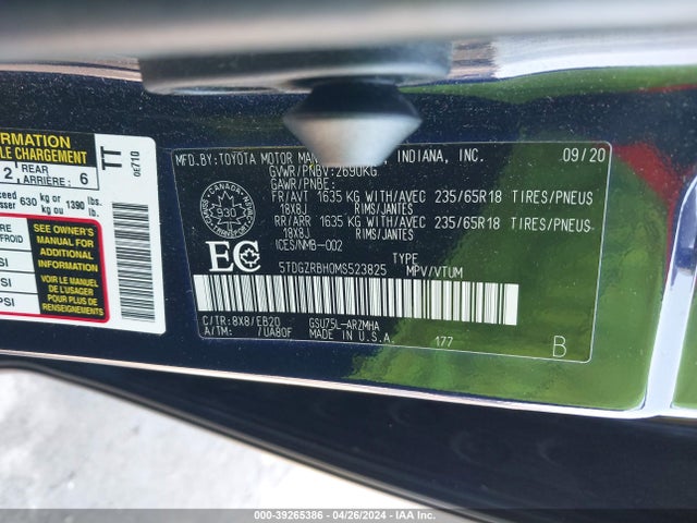 Toyota Highlander Xle 2021 5TDGZRBH0MS523825 Image 9
