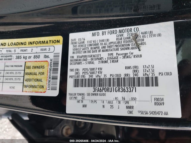 Ford Fusion Hybrid Titanium 2016 3FA6P0RU1GR363371 Image 9