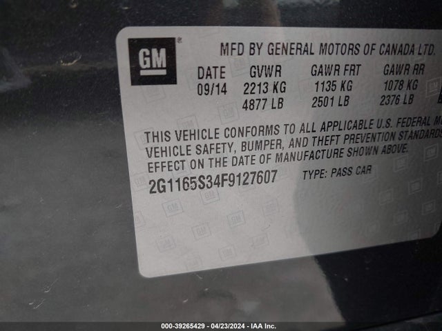 Chevrolet IMPALA 2LZ 2015 2G1165S34F9127607 Image 9
