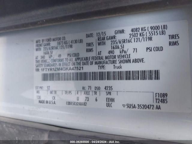 1FTYR1ZM4GKA47521 Ford Transit-250