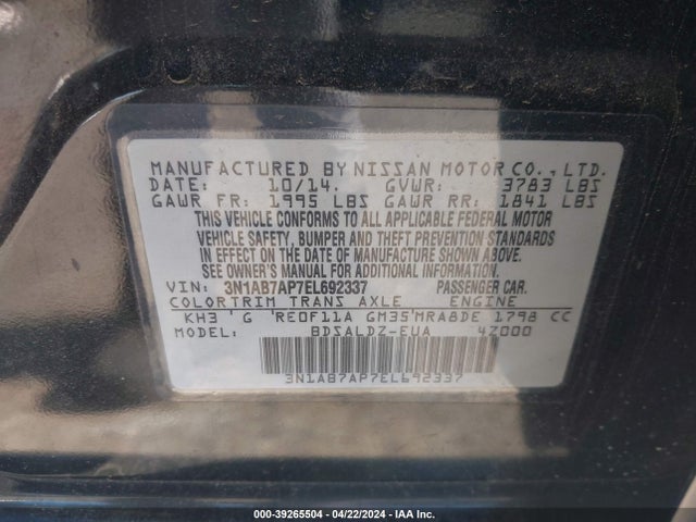 Nissan SENTRA SV 2014 3N1AB7AP7EL692337 Image 9