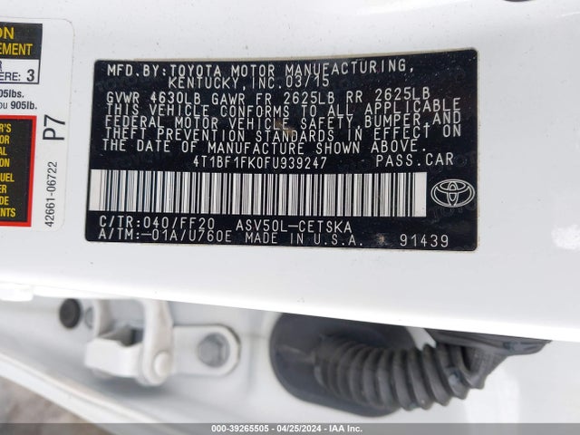 Toyota CAMRY SE 2015 4T1BF1FK0FU939247 Image 9