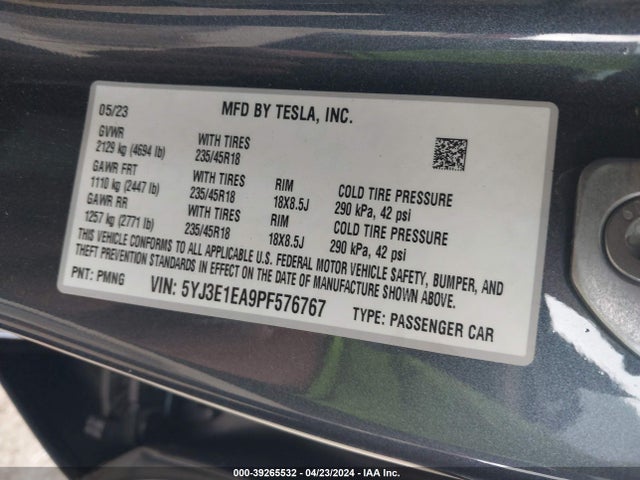 Tesla Model 3 Rear-wheel Drive 2023 5YJ3E1EA9PF576767 Image 9