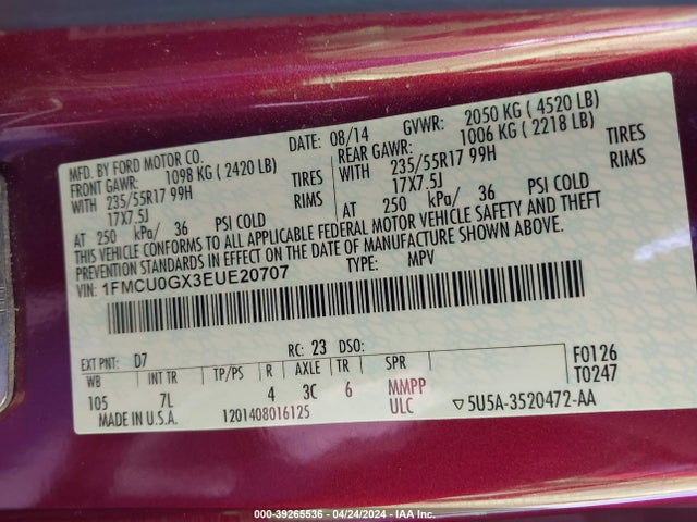 Ford ESCAPE SE 2014 1FMCU0GX3EUE20707 Image 9