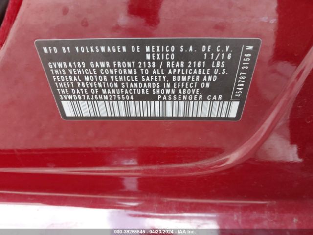 3VWDB7AJ6HM275504 Volkswagen Jetta 1.4t Se