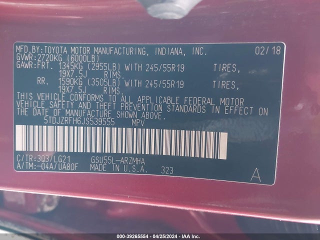 Toyota Highlander Se 2018 5TDJZRFH6JS539555 Image 9