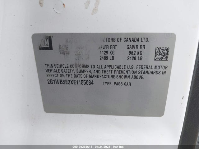 Chevrolet Impala Limited Lt 2014 2G1WB5E3XE1155034 Image 9