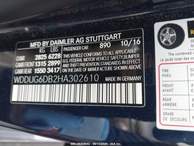 WDDUG6DB2HA302610 Mercedes-Benz S 550e Plug-in Hybrid