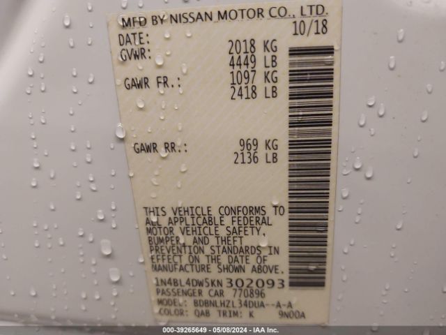 1N4BL4DW5KN302093 Nissan Altima 2.5 Sv
