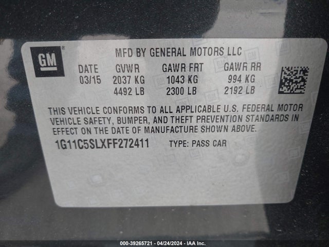 Chevrolet MALIBU 1LT 2015 1G11C5SLXFF272411 Image 9