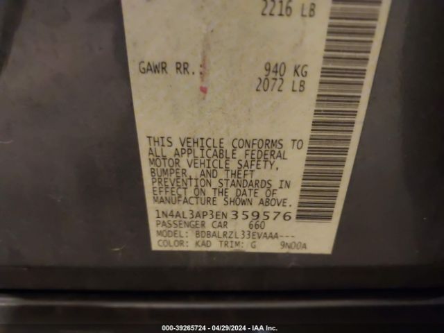 1N4AL3AP3EN359576 Nissan Altima 2.5/2.5 S/2.5 Sl/2.5 Sv