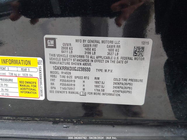 GMC Acadia Slt-1 2016 1GKKRRKD0GJ238930 Image 9