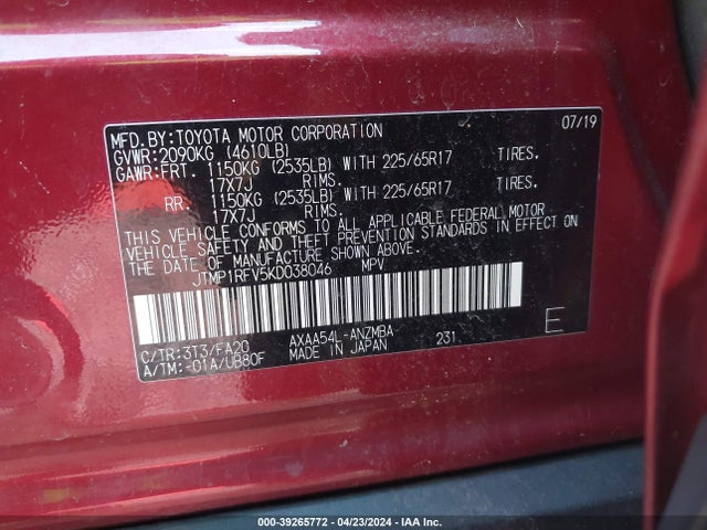 Toyota Rav4 Xle 2019 JTMP1RFV5KD038046 Image 9