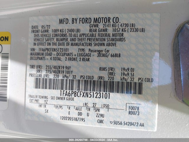 Ford Mustang Gt Premium Fastback 2022 1FA6P8CFXN5123101 Image 9