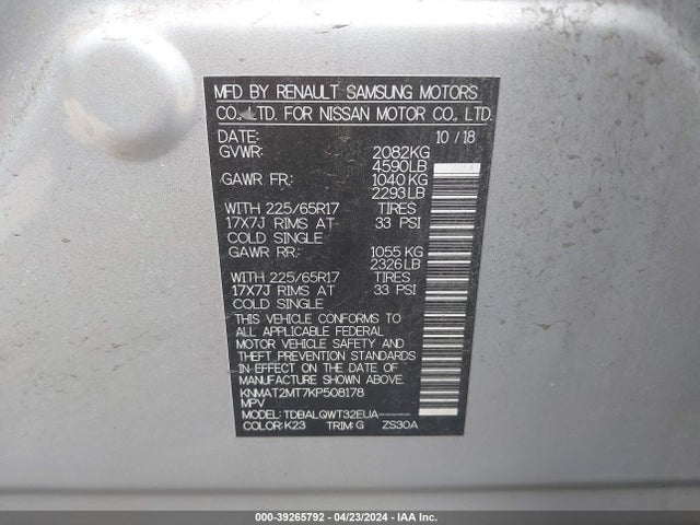Nissan ROGUE SV 2019 KNMAT2MT7KP508178 Image 9