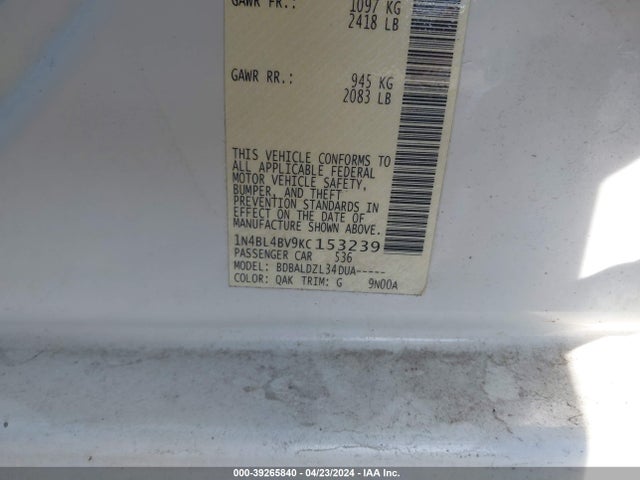 Nissan Altima 2.5 S 2019 1N4BL4BV9KC153239 Image 9