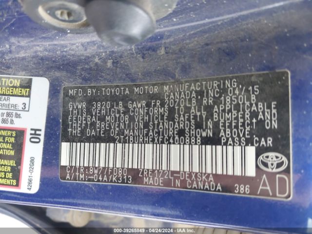 2T1BURHEXFC400888 Toyota Corolla S Plus