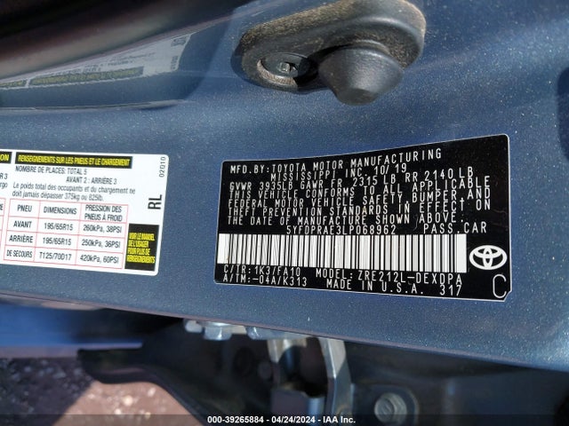 Toyota COROLLA L 2020 5YFDPRAE3LP068962 Image 9