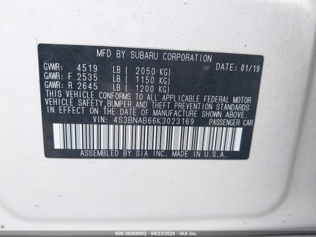 Subaru Legacy 2.5i 2019 4S3BNAB66K3023169 Image 9