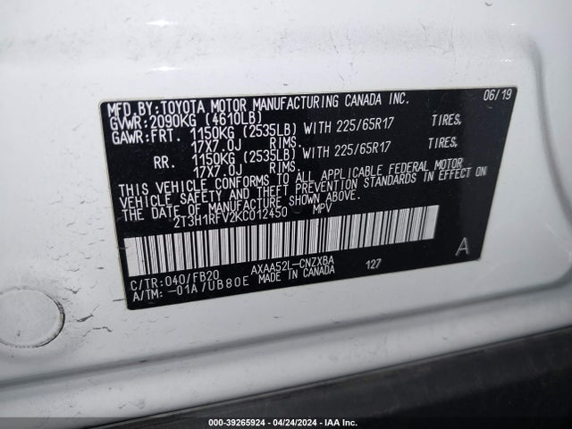 Toyota RAV4 LE 2019 2T3H1RFV2KC012450 Image 9