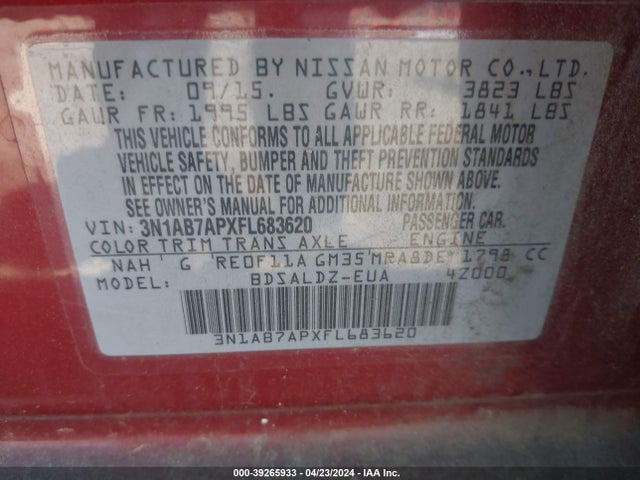 Nissan SENTRA SV 2015 3N1AB7APXFL683620 Image 9