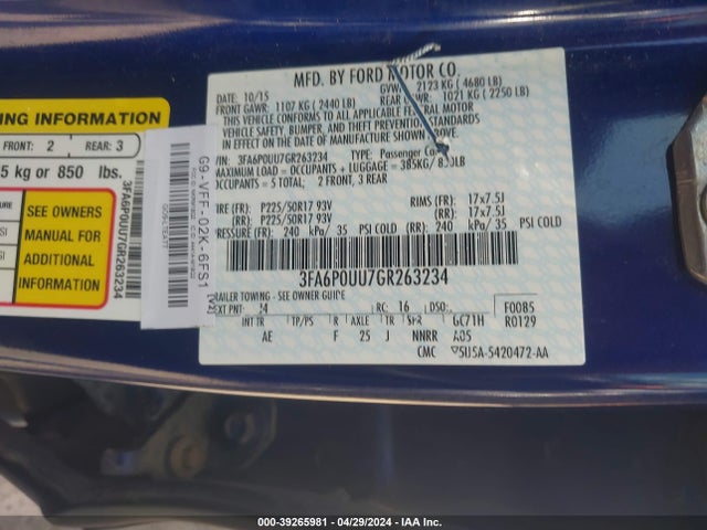 Ford Fusion Hybrid S 2016 3FA6P0UU7GR263234 Image 9