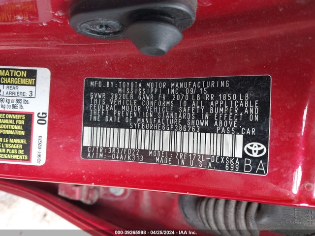 Toyota Corolla S 2016 5YFBURHE6GP386263 Image 9