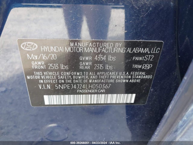 Hyundai Sonata Sel Plus 2020 5NPEJ4J24LH050367 Image 9