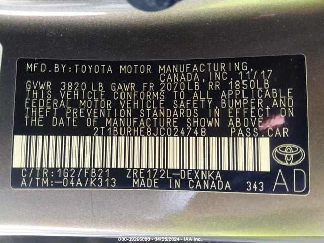 Toyota COROLLA LE 2018 2T1BURHE8JC024748 Image 9