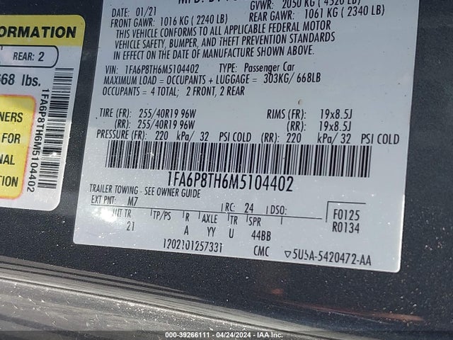 Ford Mustang Ecoboost Fastback 2021 1FA6P8TH6M5104402 Image 9