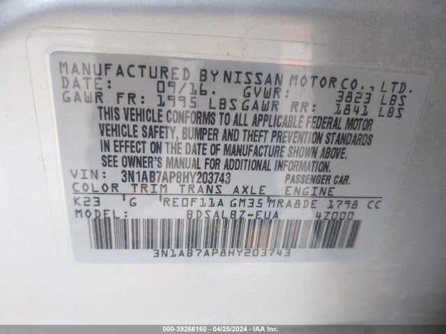 Nissan SENTRA S 2017 3N1AB7AP8HY203743 Image 9