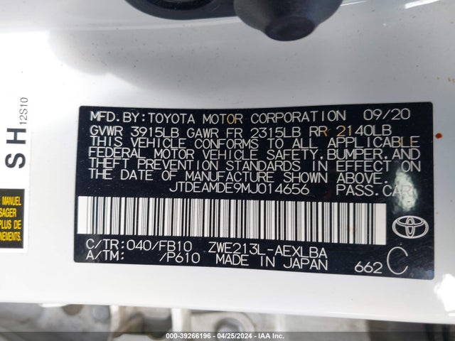 Toyota Corolla Hybrid Le 2021 JTDEAMDE9MJ014656 Image 9