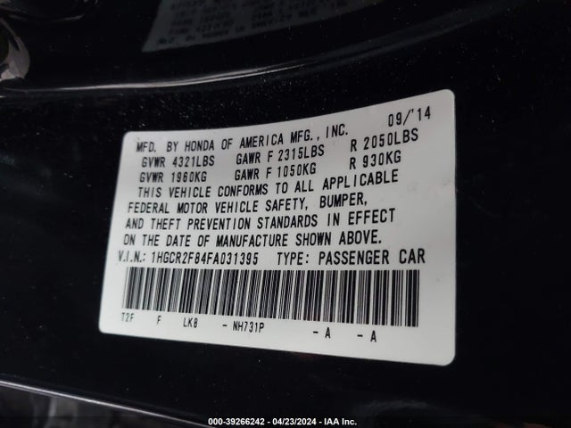 Honda Accord Ex-l 2015 1HGCR2F84FA031395 Image 9