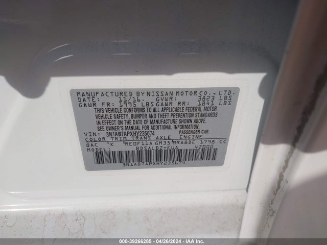 Nissan SENTRA SV 2017 3N1AB7APXHY235674 Image 9